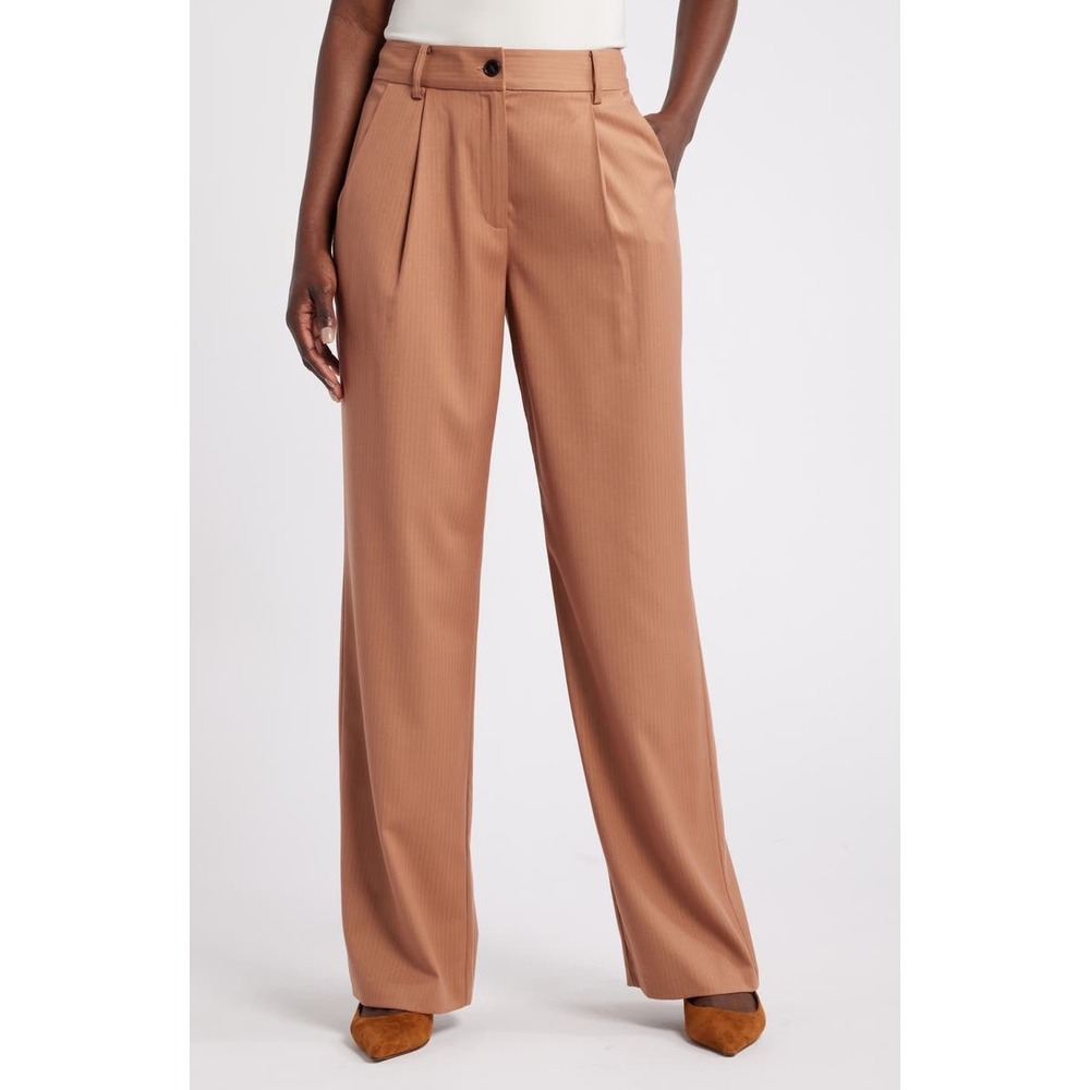House Of Aama Nordstrom Harlem's Fashion Row Tan Stripe Pleated Pants 12 NEW